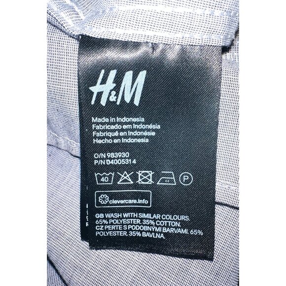 H&M Mens Slim Fit Easy Iron Gray Button-Up Shirt Long Sleeve Extra Buttons 2XL - Picture 4 of 5